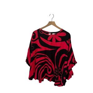 Hawaiian Top Ciel Blue Tribal Tiare Black Pink Large